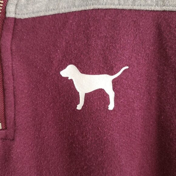 PINK Victoria's Secret Maroon Gray Color Block 1/4 Zip Lightweight Sweatshirt XS - Picture 5 of 9